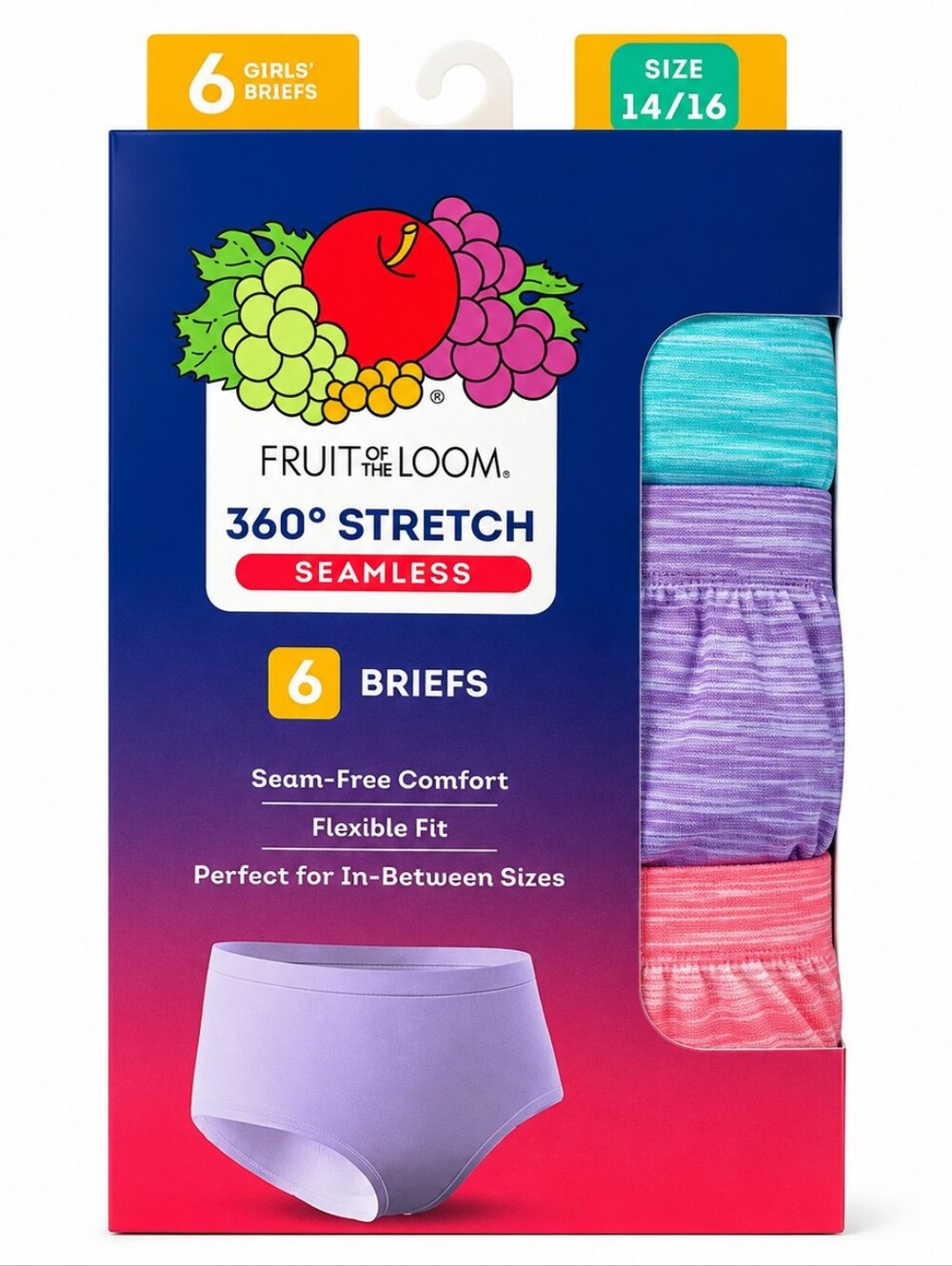 Fruit of‎ the Loom Girls 14/16 360 Stretch Seamless Briefs 6 Pack NWT